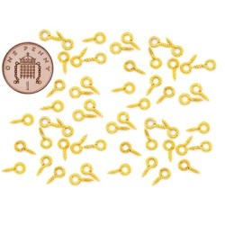 Small Tiny Eyepins Eyelets Screw Threaded Bails Gold 10mm
